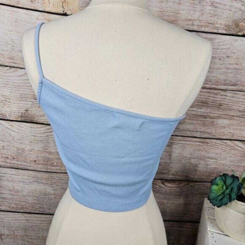 24colours Baby Blue One-Shoulder Ribbed Crop Top Women's Size S Sleeveless - Picture 3 of 6